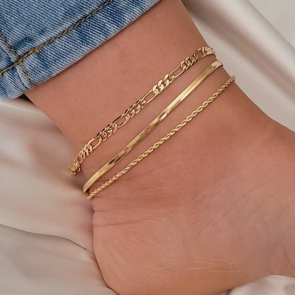 Bohemian-style Flat Snake Chain And Braided Chain Beach Multi-layer Anklet