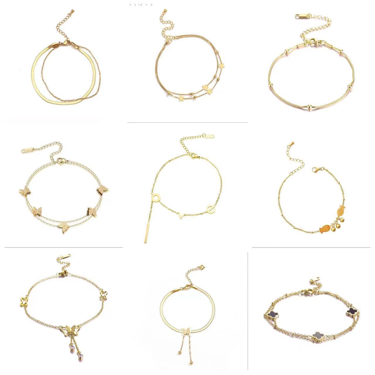 Womens Titanium Steel 18K Gold-Plated Anklet Versatile Fade-Resistant Fashionable And Lightly Luxurious